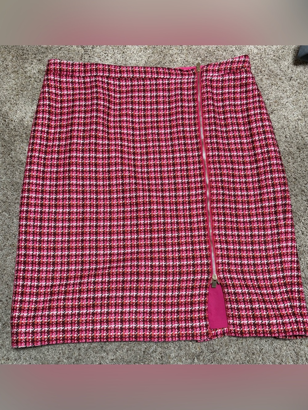 Talbots Pink Houndstooth Zip-Front Skirt